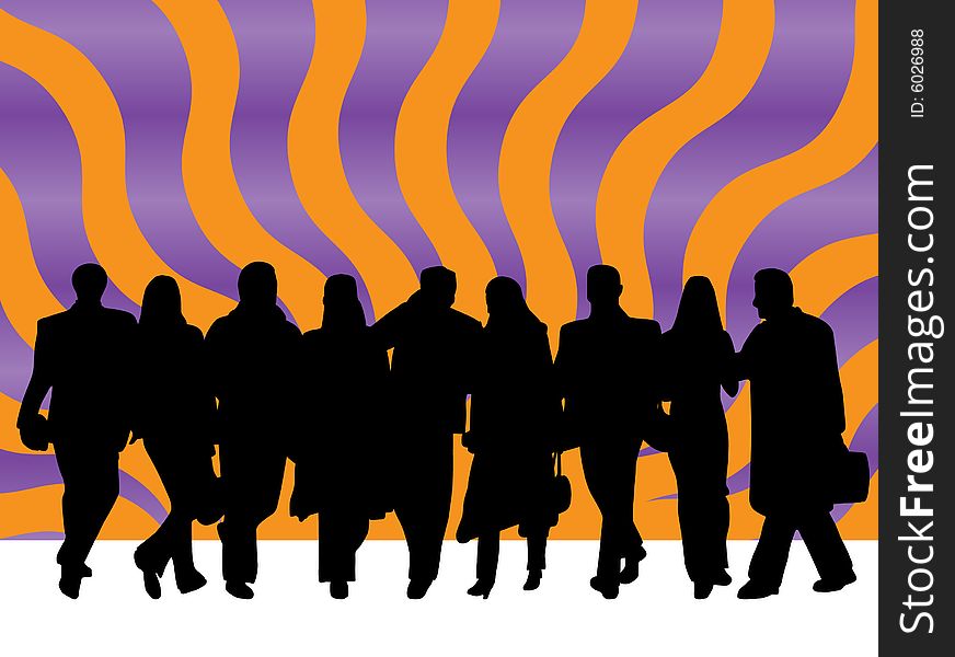 Illustration of people, orange and violet rays. Illustration of people, orange and violet rays