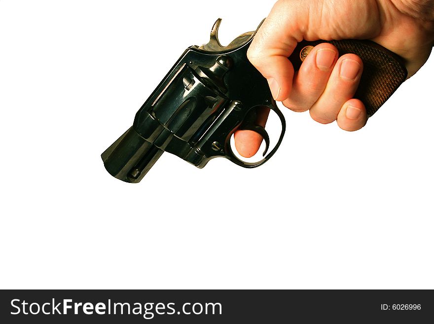 357 black pistol revolver with hand