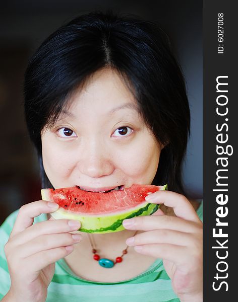 A Girl Eat Watermelon