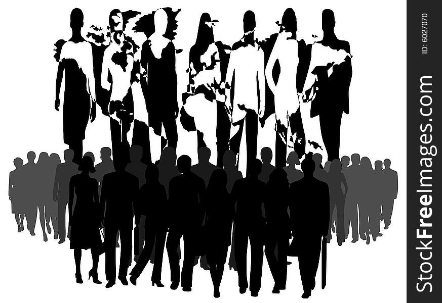 Illustration of business people, black, white