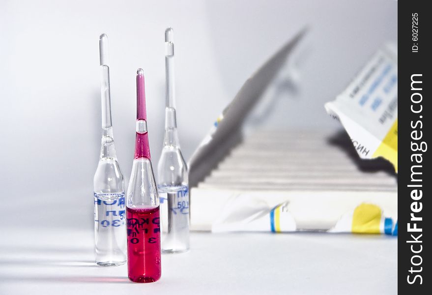 The image of ampoules on a white background. The image of ampoules on a white background