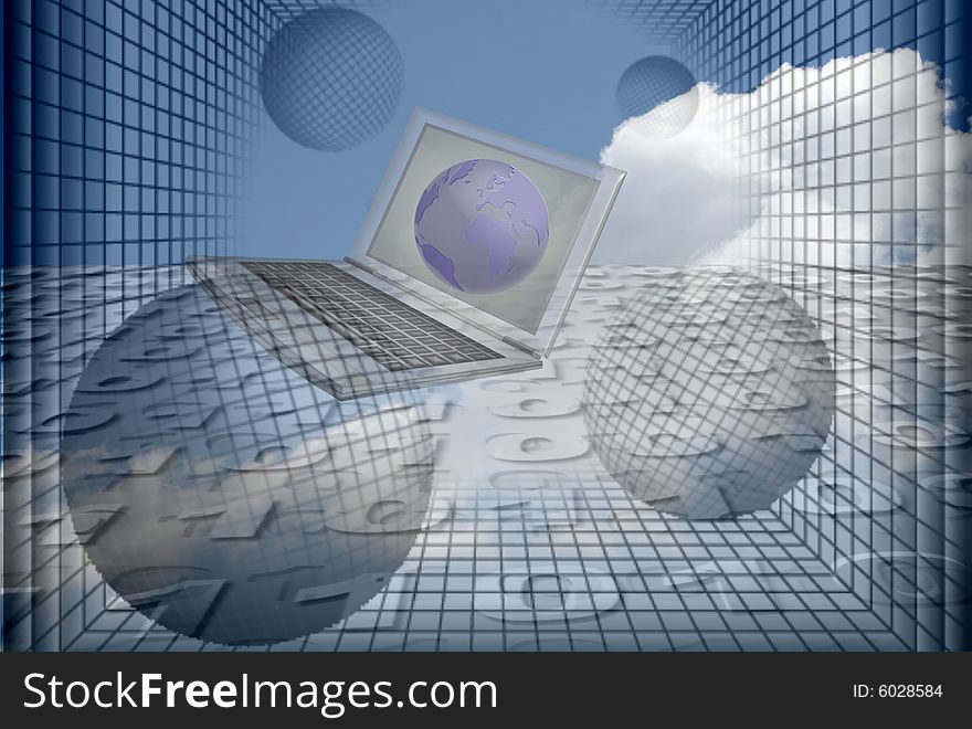 Abstract graphic with earth and laptop. Abstract graphic with earth and laptop