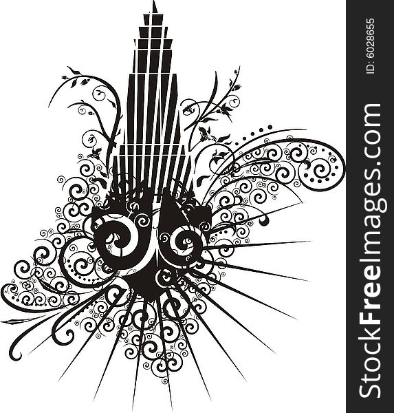 Black and white skyscraper design with ornamental details. Vector illustration. Black and white skyscraper design with ornamental details. Vector illustration.