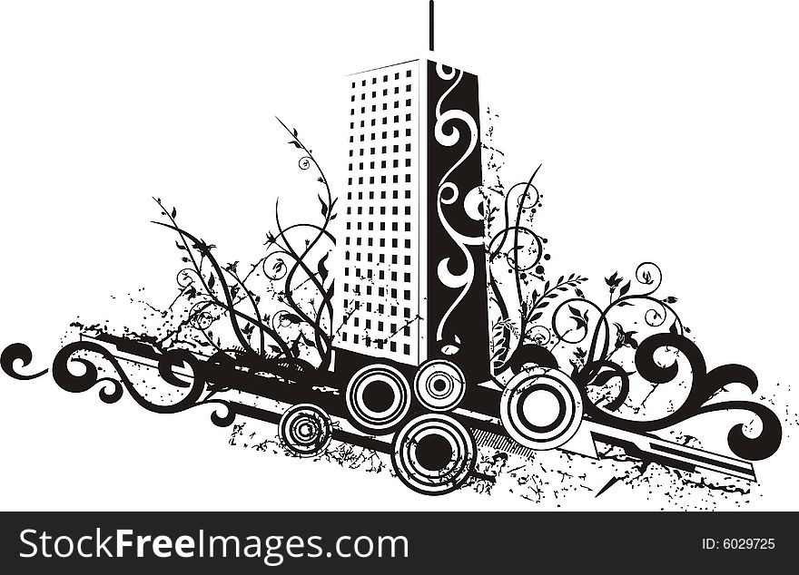 Black and white urban design with ornamental and grunge details. Vector illustration. Black and white urban design with ornamental and grunge details. Vector illustration.