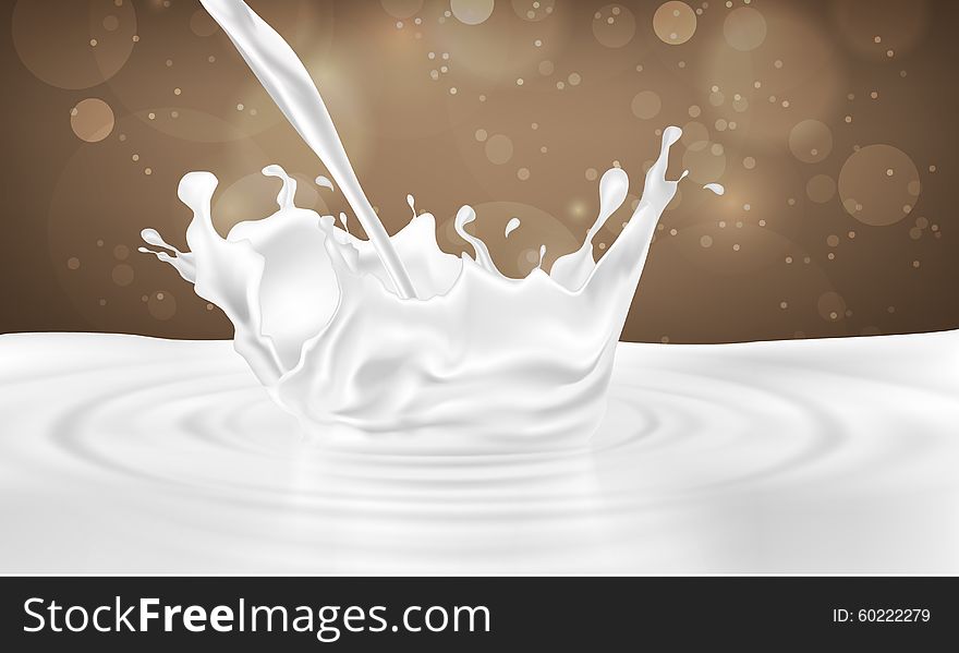 Pouring milk drink splashing into milk on a chocolate background