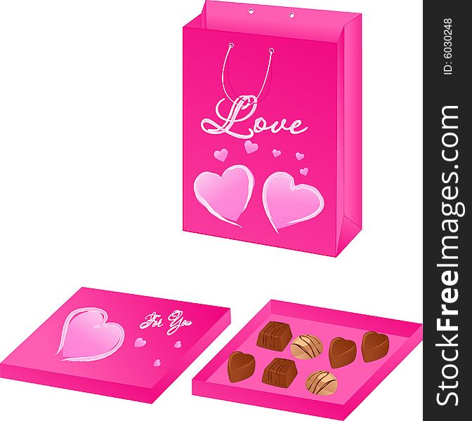 Valentine gift paper packet with chocolate candy box. Valentine gift paper packet with chocolate candy box