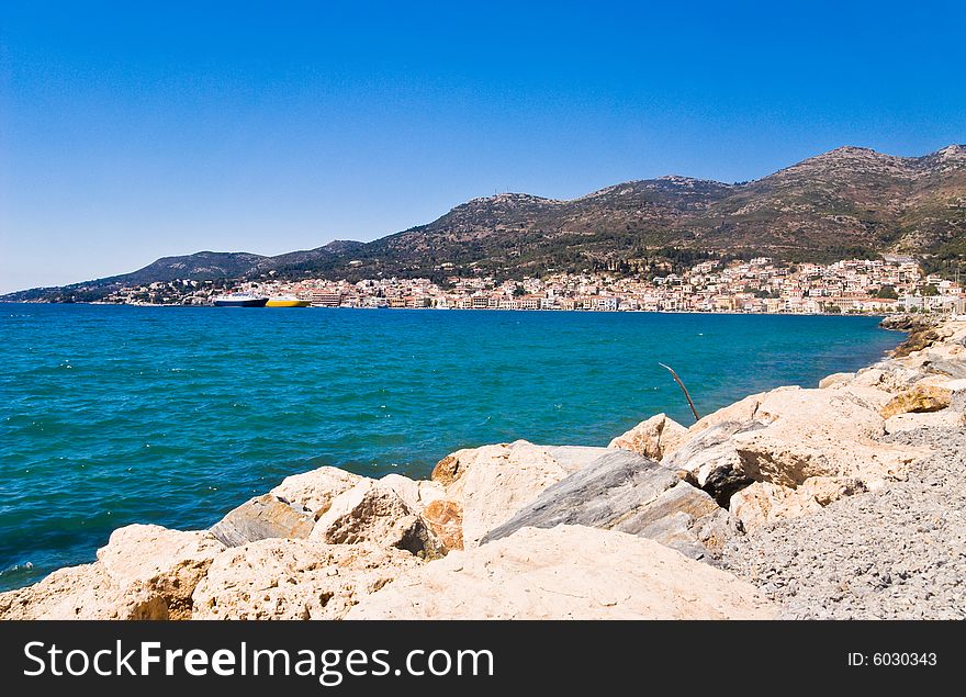 Village on a Beach. Samos Island, Greece.