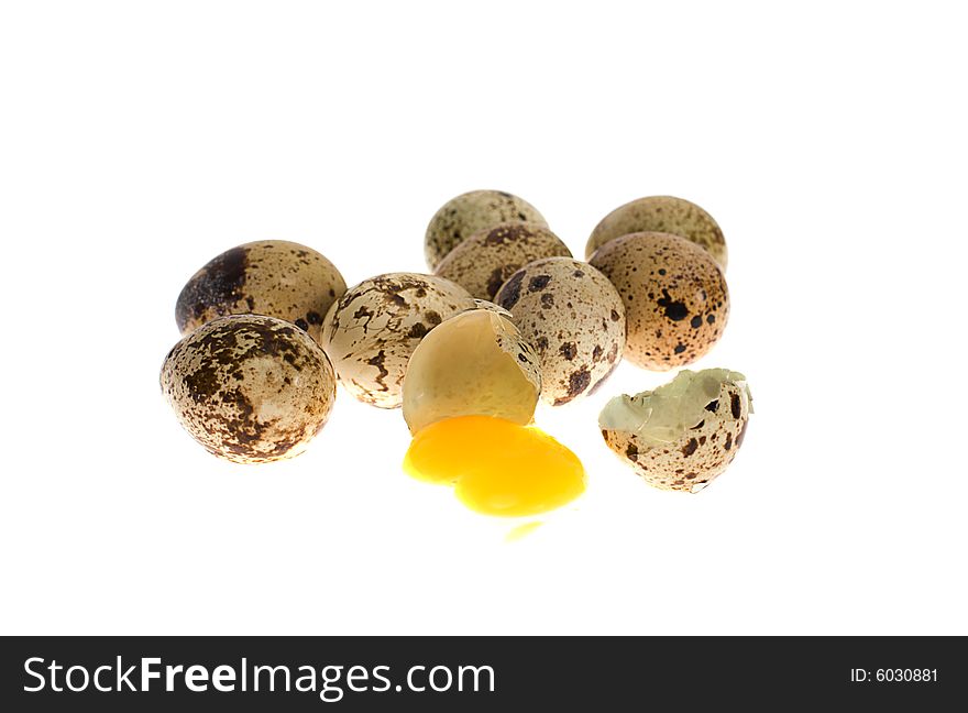 Quails' eggs on the white background