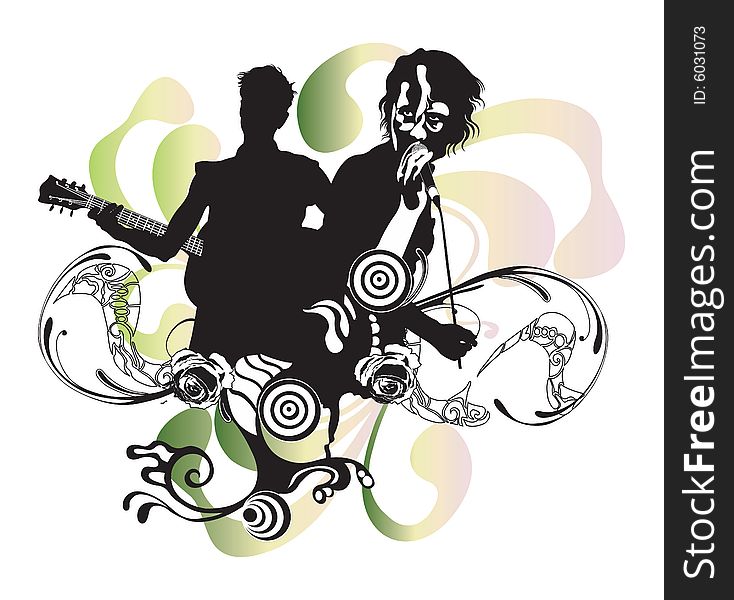 Illustration of a singer and a guitarist. Illustration of a singer and a guitarist