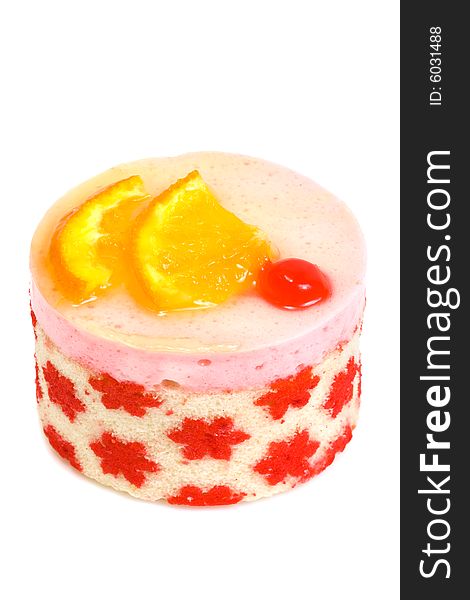 Cake with a cherry and an orange