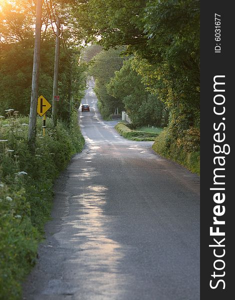 Irish, sunset on the road, village, typical. Irish, sunset on the road, village, typical