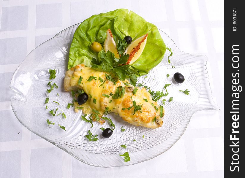 Fish Decorated With Salad