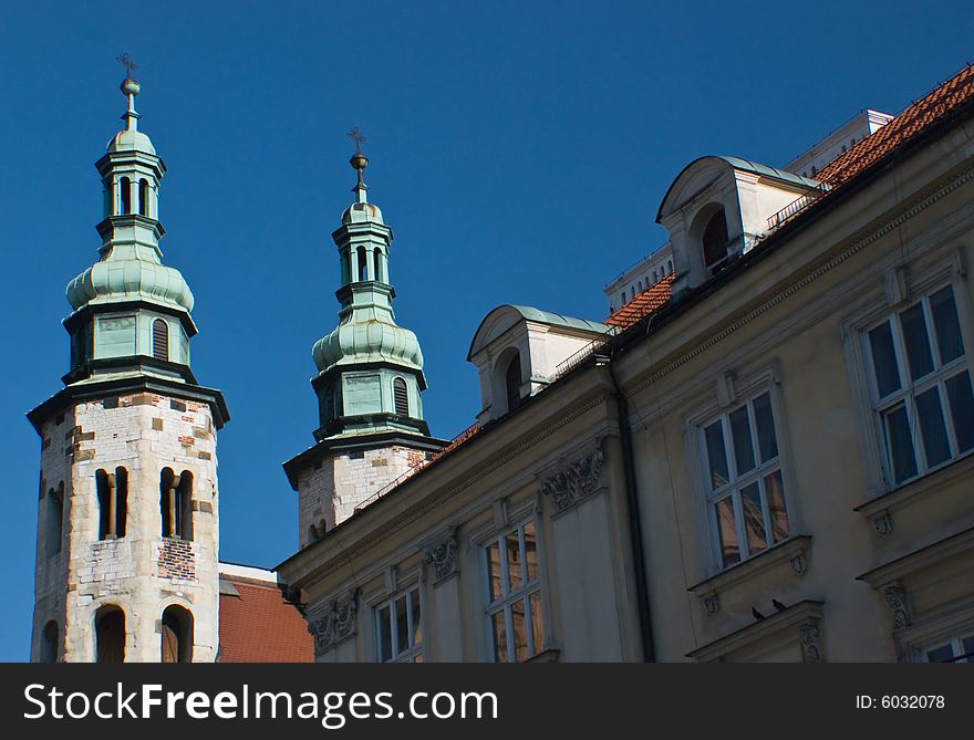 two towers of catholic church , Krakow, Poland
