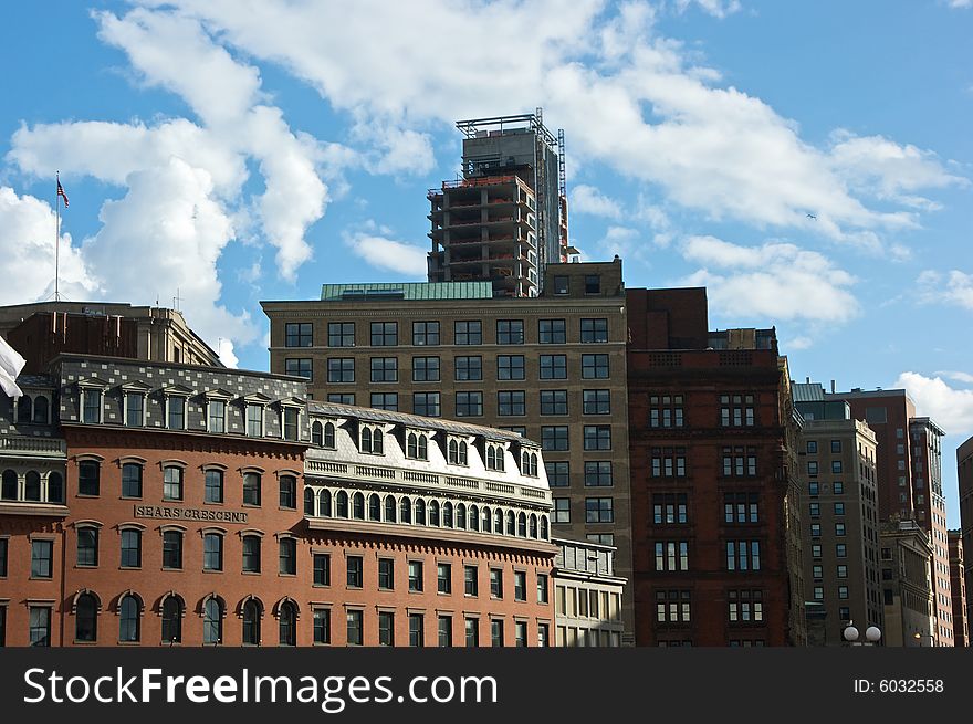 Assorted buildings in downtown boston showing old and new construction