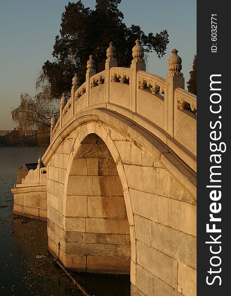 Chinese stone bridge in a garden