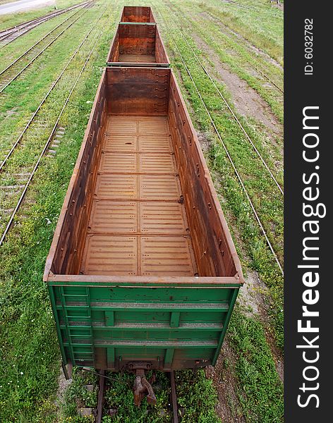 Empty boxcar on the railroad