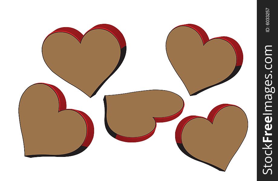 Illustrated 3d chocolate isolated hearts. Illustrated 3d chocolate isolated hearts