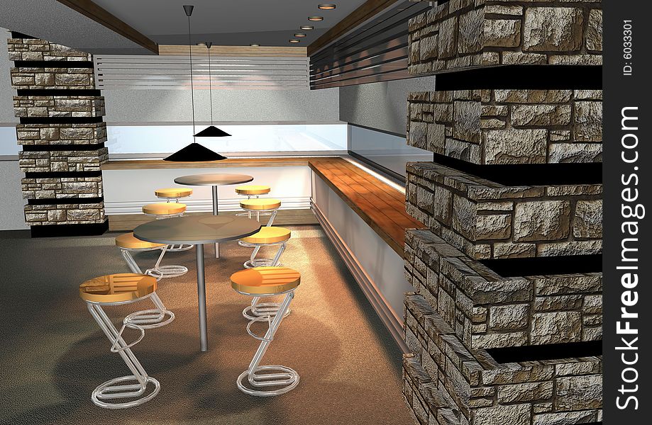 3D Render Of Modern Restaurant Interior
