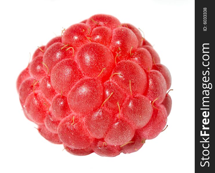 Close-up single ripe raspberry, isolated on white