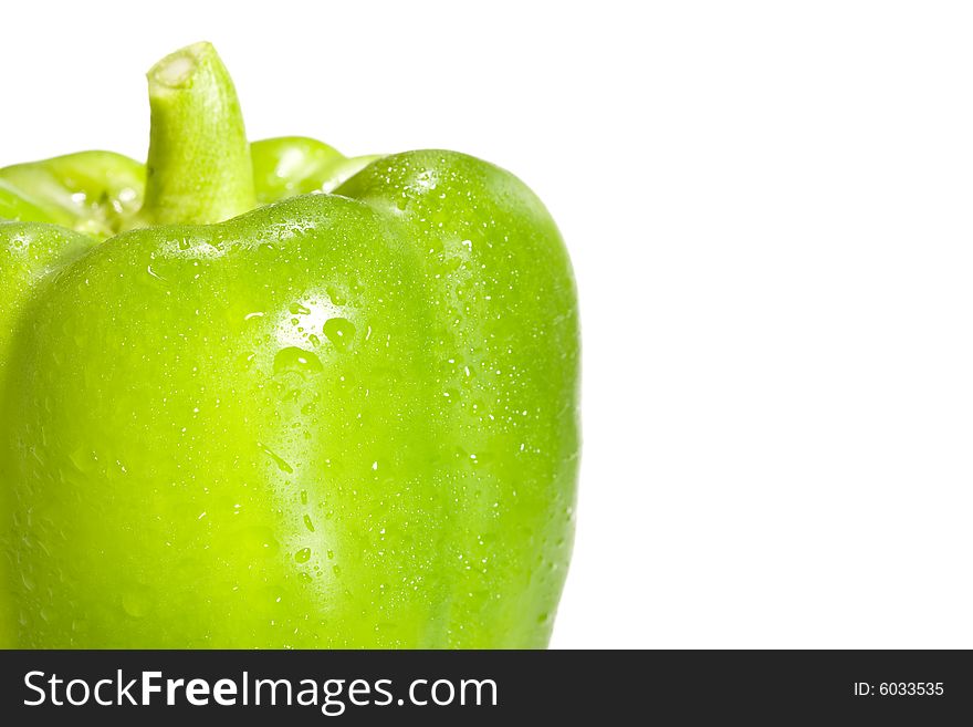 Fresh green bell pepper white isolated