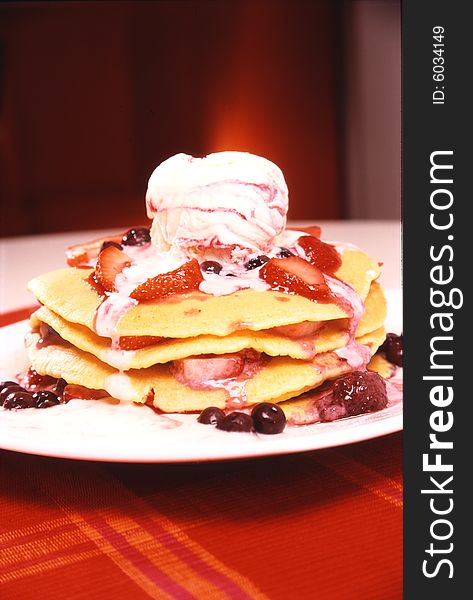 Fruit Pancake Stack With Ice-cream