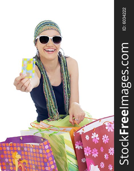 Young fashion woman holding credit card. Young fashion woman holding credit card