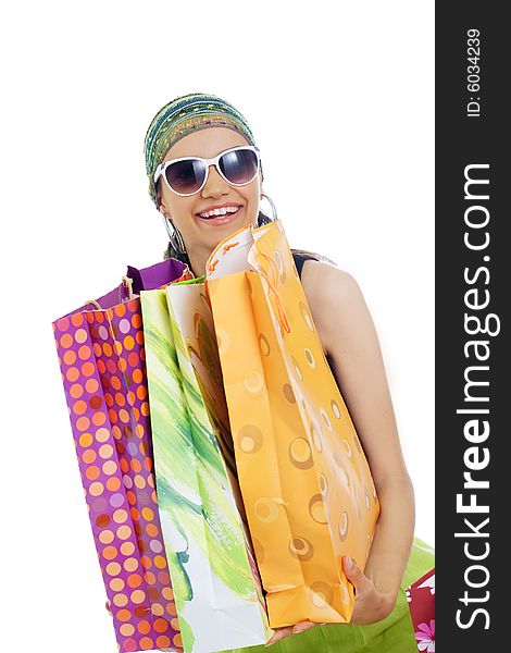 Young fashion woman with shopping bags. Young fashion woman with shopping bags