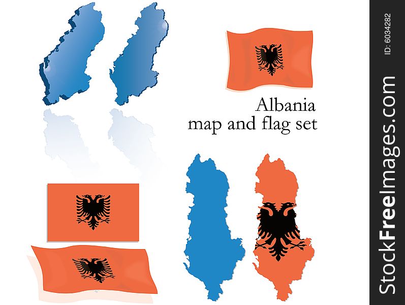 Vector illustration of the albanian map and flag set. Vector illustration of the albanian map and flag set