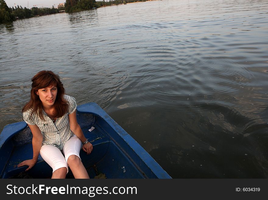 One young and nice girl on the boat. One young and nice girl on the boat