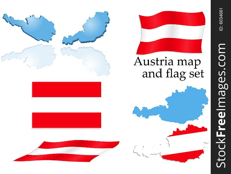 Vector illustration of the Austria map and flag set