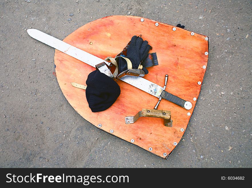 Shield and sword, used in Middle ages knights in a fight