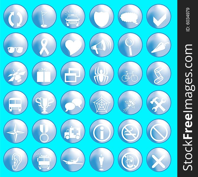Glossy blue icons, vector illustration. Glossy blue icons, vector illustration