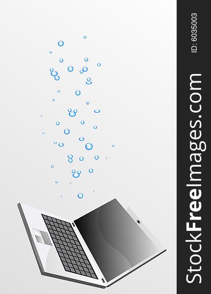 Laptop sinking in water, vector illustration