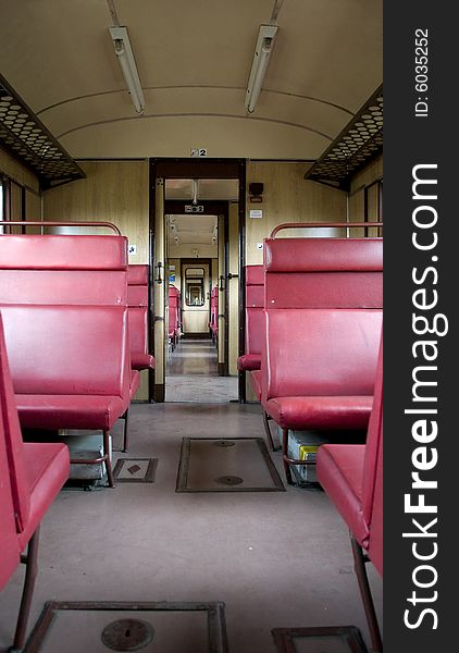 Old fashioned empty train with seats