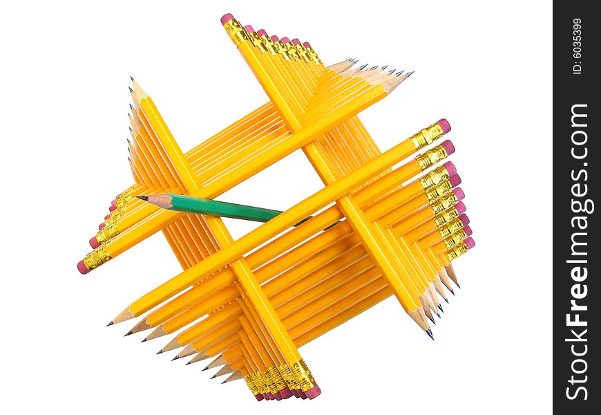 Pyramidal construction made of cloistered pencils. Pyramidal construction made of cloistered pencils