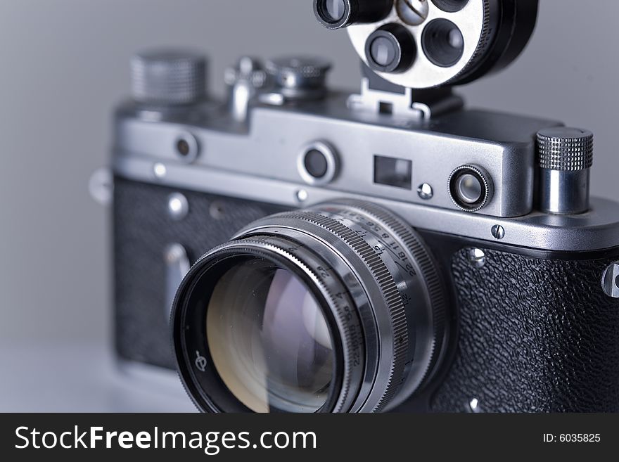 Close-up of retro camera, focus on lenses. Close-up of retro camera, focus on lenses