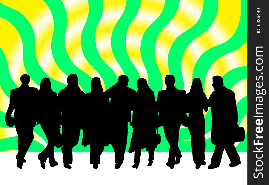 Illustration of business people, green rays