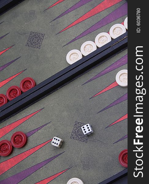 A game of backgammon and the dice have been thrown