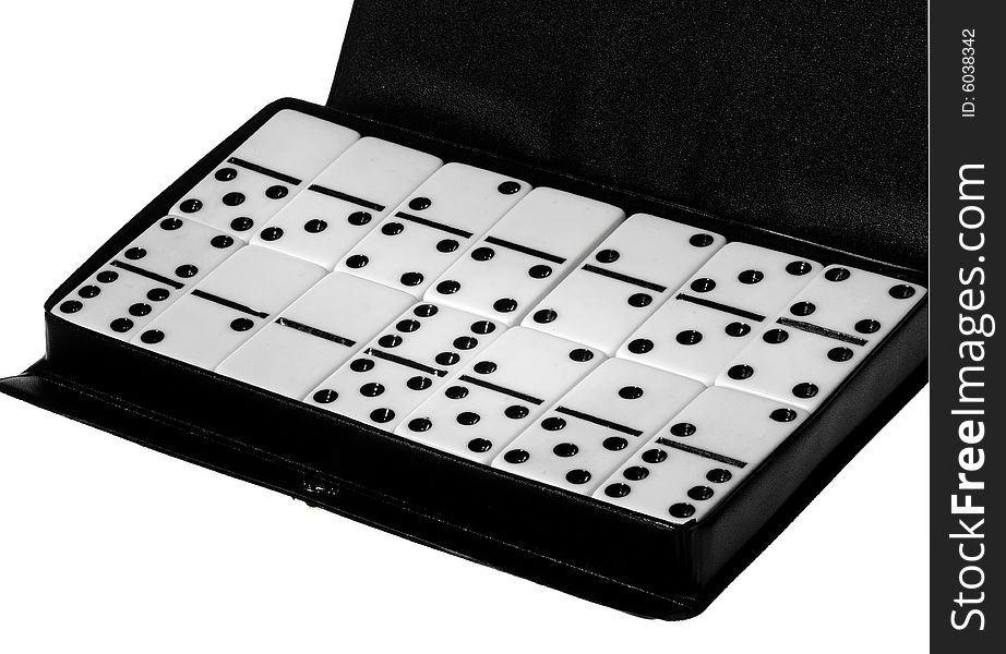 Dominoes on white background, close up