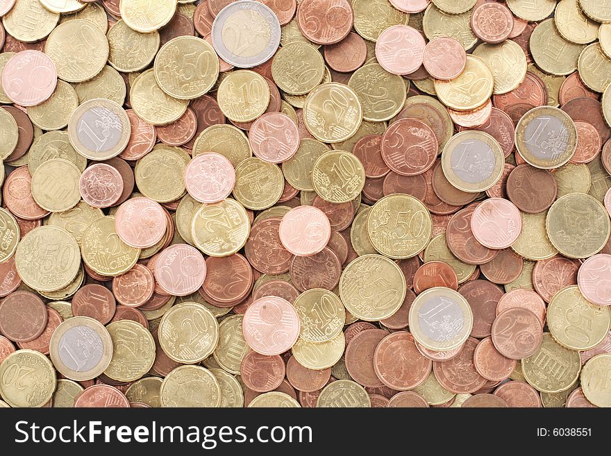 A money-theme background made of euro coins. A money-theme background made of euro coins