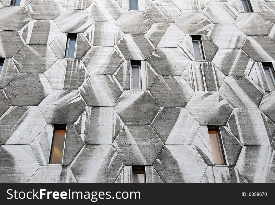 Facade of a building with narrow windows