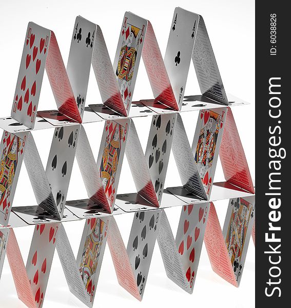 Close-up of playing cards tower