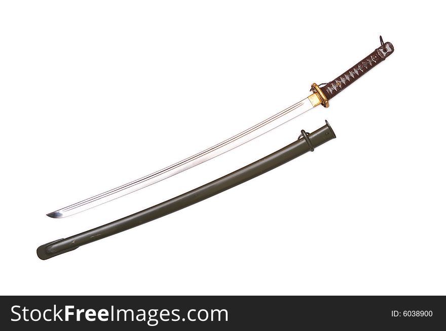 Japan longsword - Katana. Isolated on white.