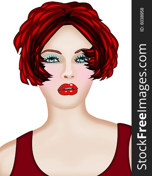 Red hair and blue eyes woman portrait illustration. Red hair and blue eyes woman portrait illustration