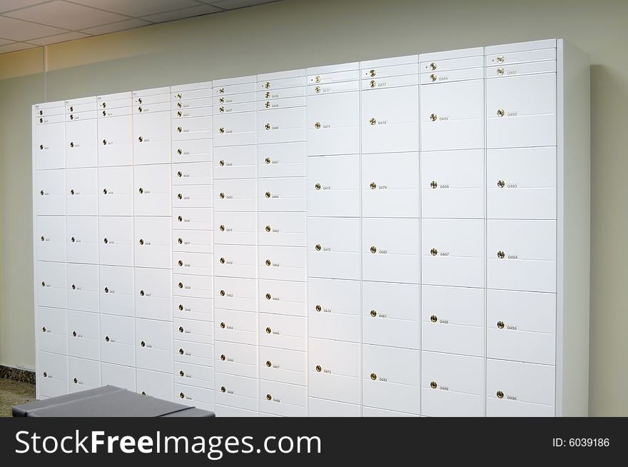 Bank boxes rented for private storage. Bank boxes rented for private storage