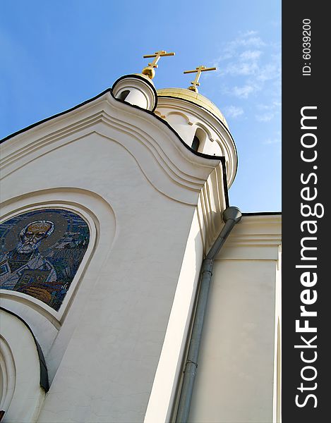 St. Nikolai church cupola on blue sky. St. Nikolai church cupola on blue sky