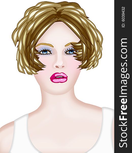 Woman blond, blue eyes illustration