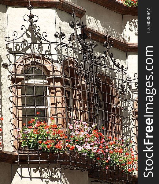 A detail of a wrought iron windows in a Bressanone ancient buildings