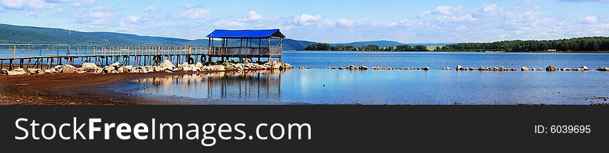 Romantic image. Panorama view coast of the river