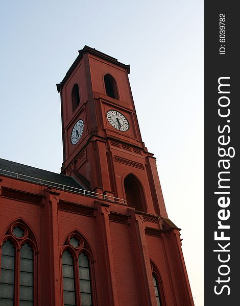 Red Clock Tower in Switzerland